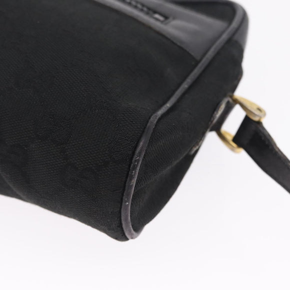 GUCCI GG Canvas Web Sherry Line Shoulder Bag Leather Black Gold Auth 212900