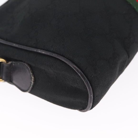 GUCCI GG Canvas Web Sherry Line Shoulder Bag Leather Black Gold Auth 212900