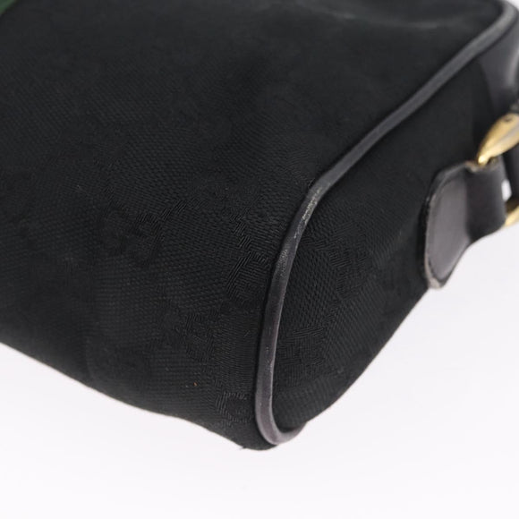 GUCCI GG Canvas Web Sherry Line Shoulder Bag Leather Black Gold Auth 212900