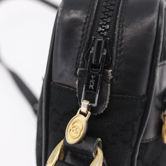 GUCCI GG Canvas Web Sherry Line Shoulder Bag Leather Black Gold Auth 212900