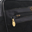 GUCCI GG Canvas Web Sherry Line Shoulder Bag Leather Black Gold Auth 212900-17