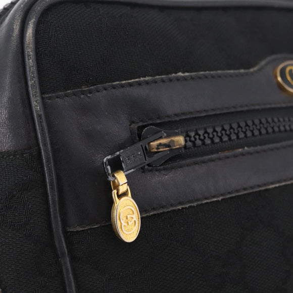 GUCCI GG Canvas Web Sherry Line Shoulder Bag Leather Black Gold Auth 212900