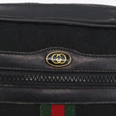 GUCCI GG Canvas Web Sherry Line Shoulder Bag Leather Black Gold Auth 212900-18