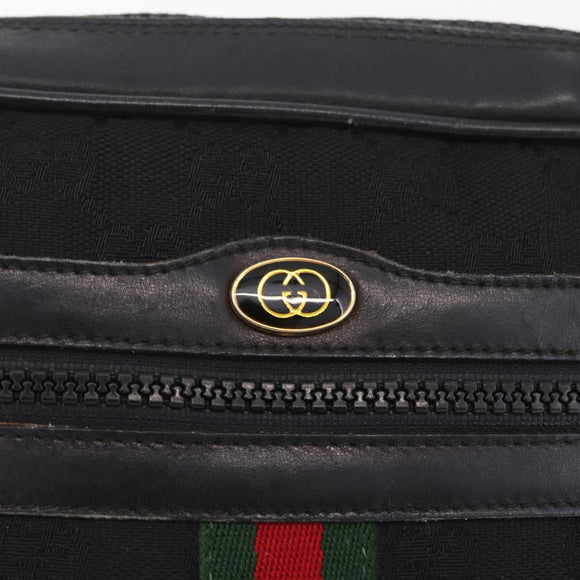 GUCCI GG Canvas Web Sherry Line Shoulder Bag Leather Black Gold Auth 212900