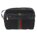 GUCCI GG Canvas Web Sherry Line Shoulder Bag Leather Black Gold Auth 212900-2