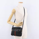 GUCCI GG Canvas Web Sherry Line Shoulder Bag Leather Black Gold Auth 212900-25