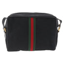 GUCCI GG Canvas Web Sherry Line Shoulder Bag Leather Black Gold Auth 212900-3