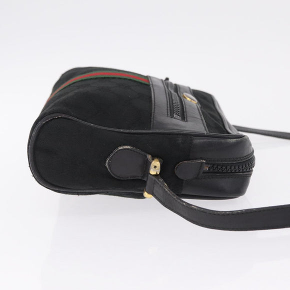 GUCCI GG Canvas Web Sherry Line Shoulder Bag Leather Black Gold Auth 212900