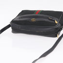 GUCCI GG Canvas Web Sherry Line Shoulder Bag Leather Black Gold Auth 212900-7