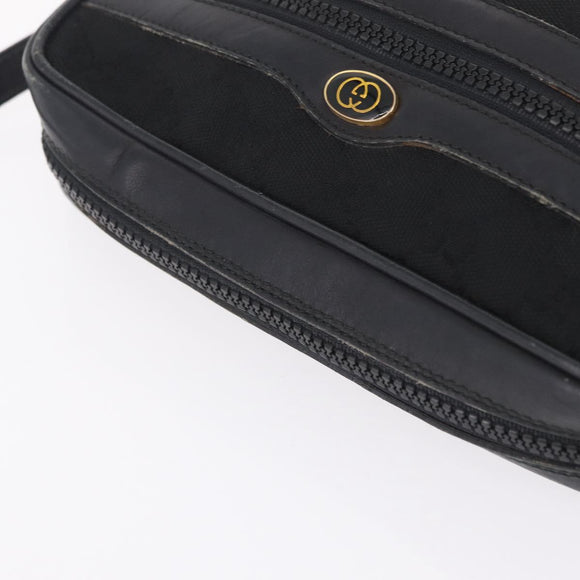 GUCCI GG Canvas Web Sherry Line Shoulder Bag Leather Black Gold Auth 212900