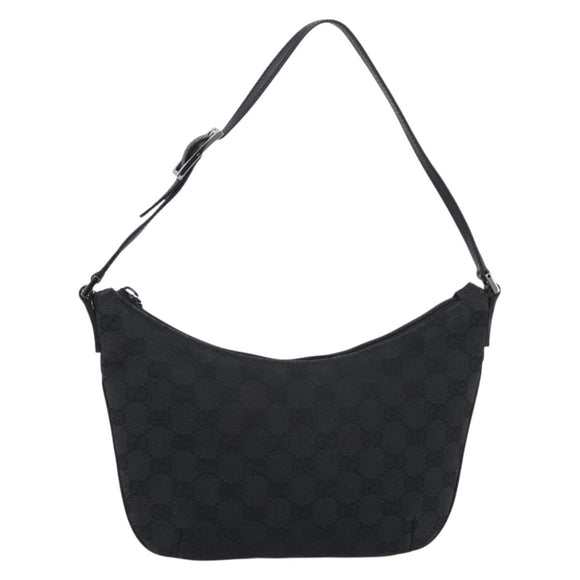 GUCCI GG Canvas Shoulder Bag Black Silver 32160 Auth 212904V