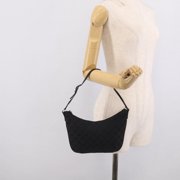 GUCCI GG Canvas Shoulder Bag Black Silver 32160 Auth 212904V