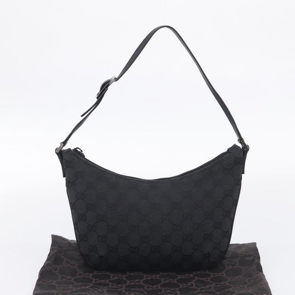 GUCCI GG Canvas Shoulder Bag Black Silver 32160 Auth 212904V