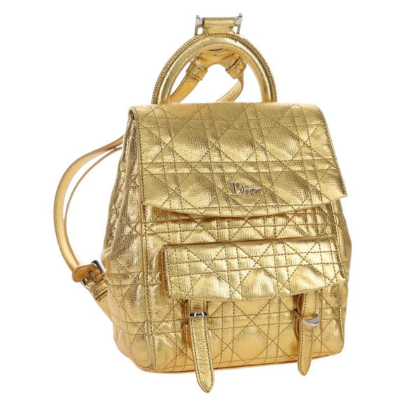 Christian Dior Canage Backpack Leather Gold Silver Auth 212907V