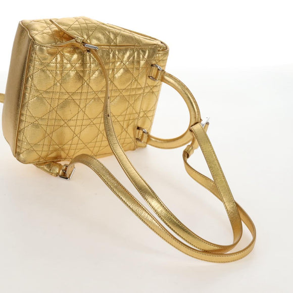 Christian Dior Canage Backpack Leather Gold Silver Auth 212907V