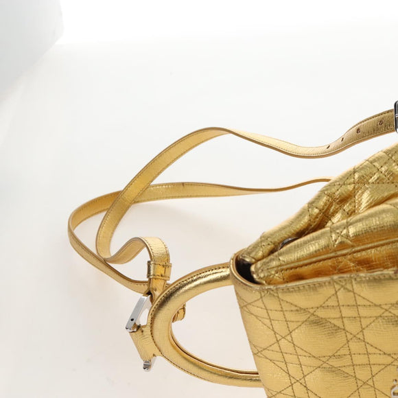 Christian Dior Canage Backpack Leather Gold Silver Auth 212907V