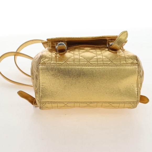Christian Dior Canage Backpack Leather Gold Silver Auth 212907V