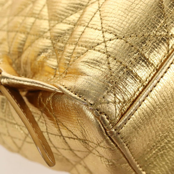 Christian Dior Canage Backpack Leather Gold Silver Auth 212907V