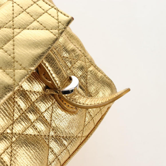 Christian Dior Canage Backpack Leather Gold Silver Auth 212907V