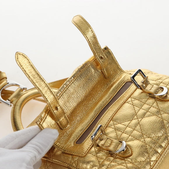 Christian Dior Canage Backpack Leather Gold Silver Auth 212907V