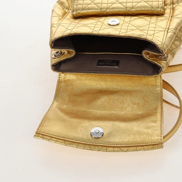 Christian Dior Canage Backpack Leather Gold Silver Auth 212907V