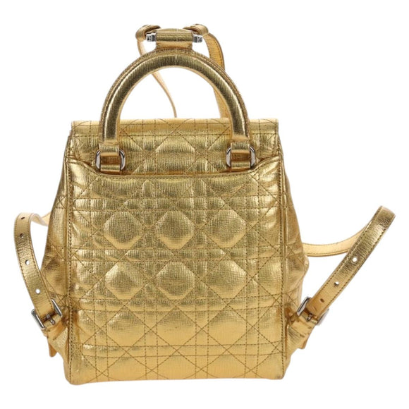 Christian Dior Canage Backpack Leather Gold Silver Auth 212907V