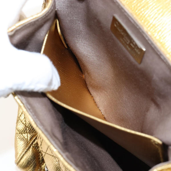 Christian Dior Canage Backpack Leather Gold Silver Auth 212907V