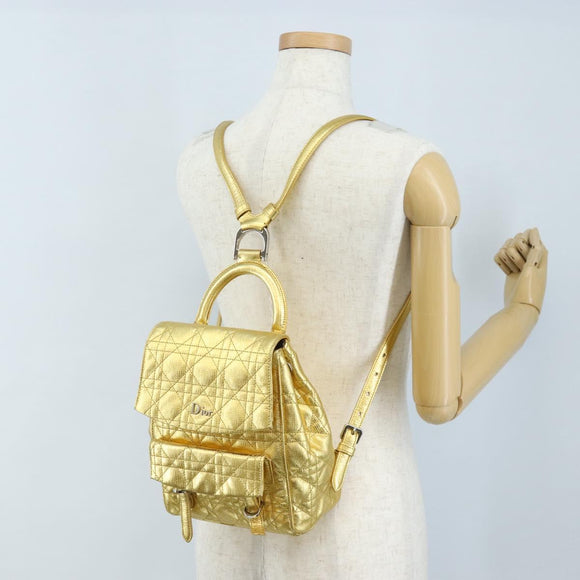 Christian Dior Canage Backpack Leather Gold Silver Auth 212907V