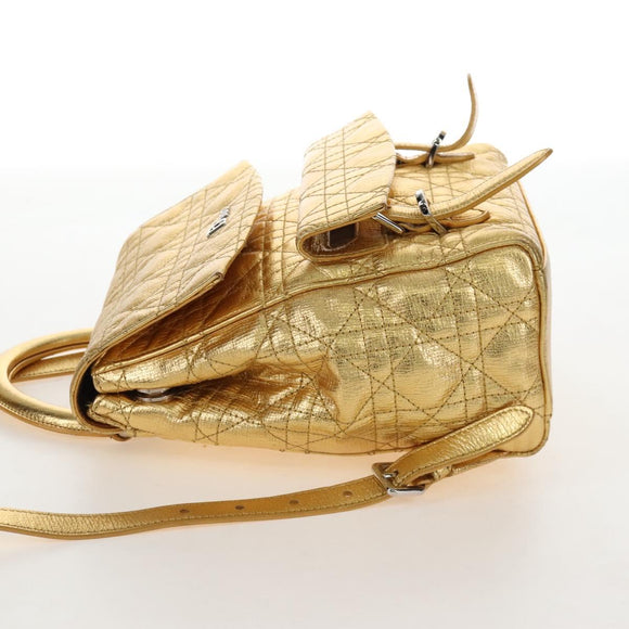 Christian Dior Canage Backpack Leather Gold Silver Auth 212907V