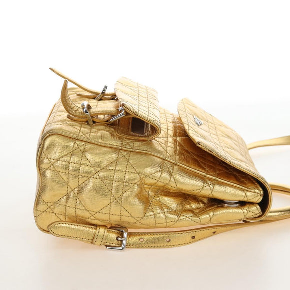 Christian Dior Canage Backpack Leather Gold Silver Auth 212907V