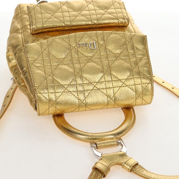 Christian Dior Canage Backpack Leather Gold Silver Auth 212907V