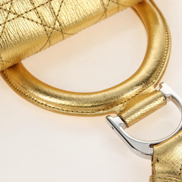 Christian Dior Canage Backpack Leather Gold Silver Auth 212907V