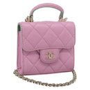CHANEL Matelasse Hand Bag Lamb Skin 2way Pink Gold CC Auth 212908M-1
