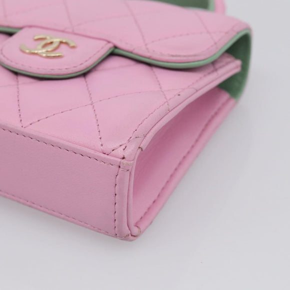 CHANEL Matelasse Hand Bag Lamb Skin 2way Pink Gold CC Auth 212908M