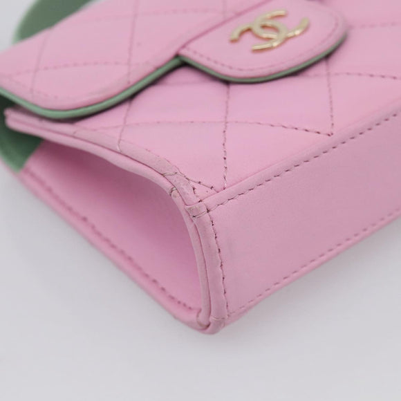 CHANEL Matelasse Hand Bag Lamb Skin 2way Pink Gold CC Auth 212908M