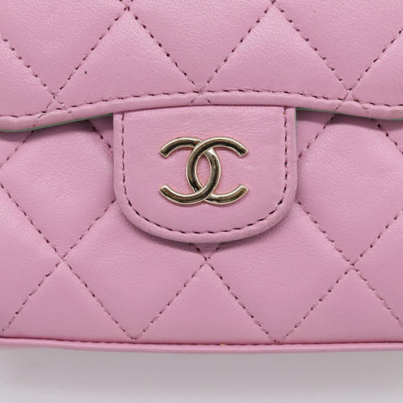 CHANEL Matelasse Hand Bag Lamb Skin 2way Pink Gold CC Auth 212908M