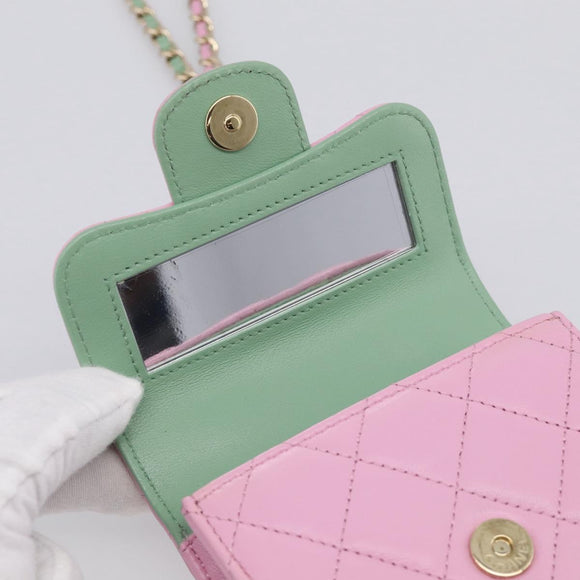 CHANEL Matelasse Hand Bag Lamb Skin 2way Pink Gold CC Auth 212908M