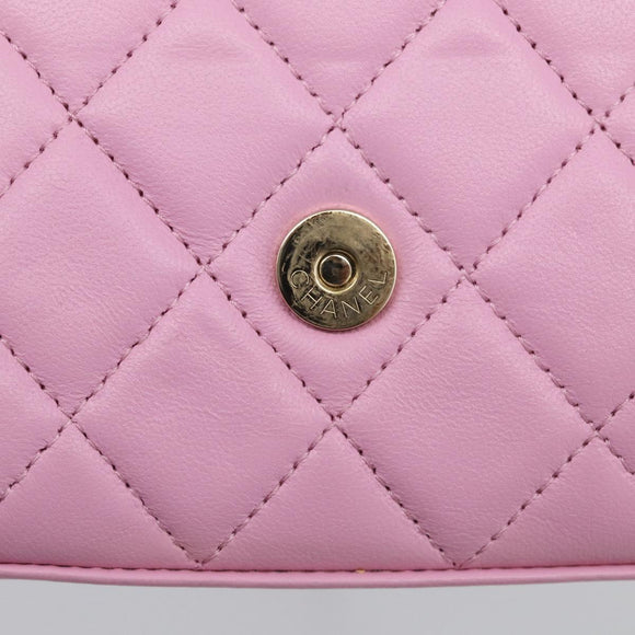 CHANEL Matelasse Hand Bag Lamb Skin 2way Pink Gold CC Auth 212908M
