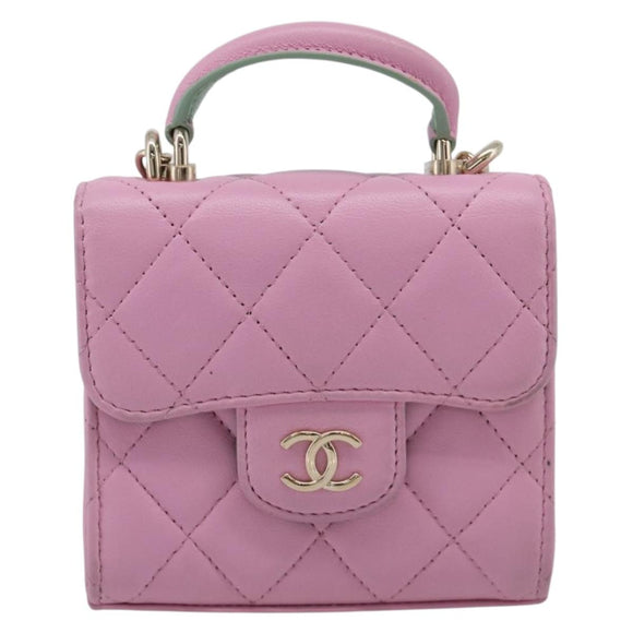 CHANEL Matelasse Hand Bag Lamb Skin 2way Pink Gold CC Auth 212908M