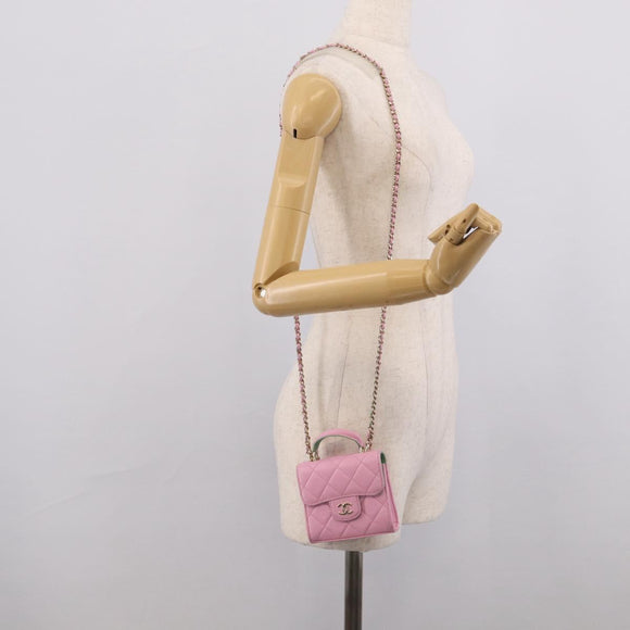 CHANEL Matelasse Hand Bag Lamb Skin 2way Pink Gold CC Auth 212908M