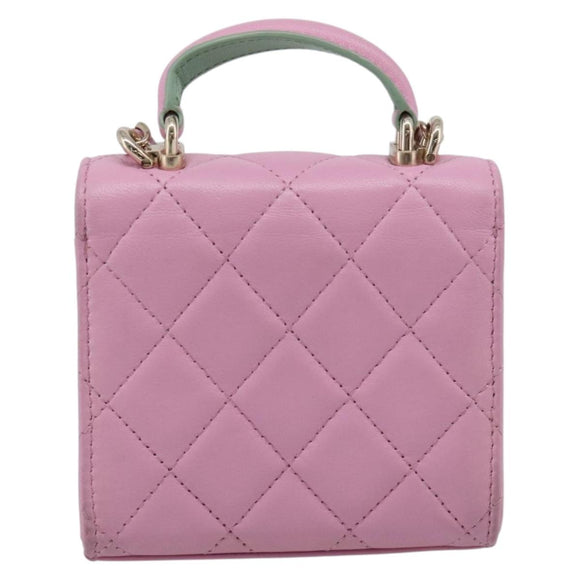 CHANEL Matelasse Hand Bag Lamb Skin 2way Pink Gold CC Auth 212908M
