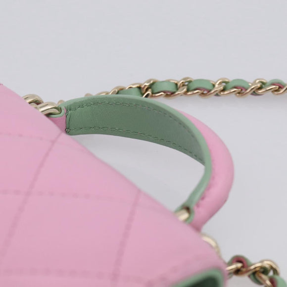 CHANEL Matelasse Hand Bag Lamb Skin 2way Pink Gold CC Auth 212908M