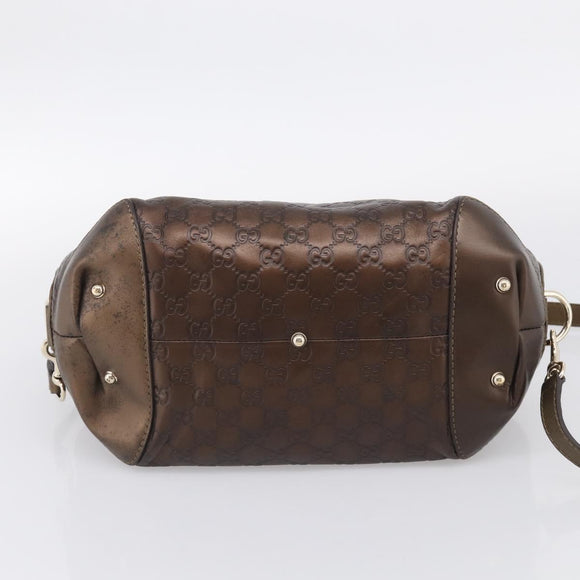 GUCCI GG Canvas Guccissima Hand Bag Leather 2way Brown Gold 269955 Auth 212912