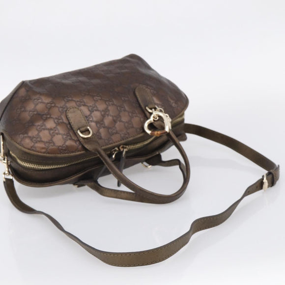 GUCCI GG Canvas Guccissima Hand Bag Leather 2way Brown Gold 269955 Auth 212912