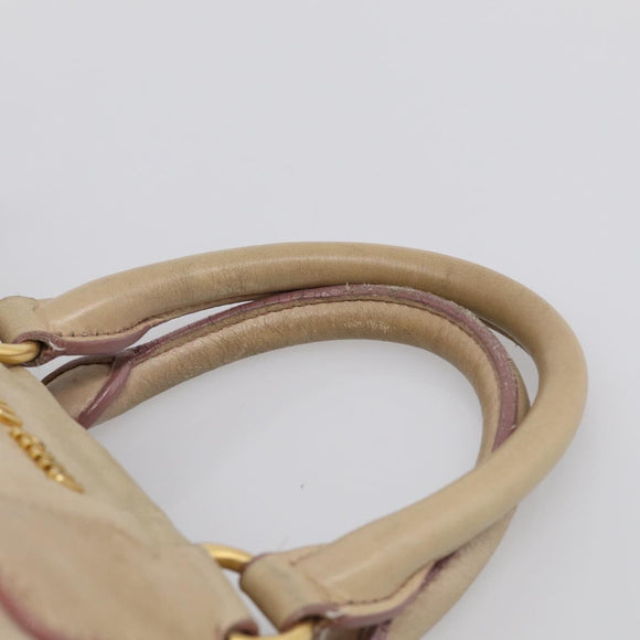 Miu Miu Vitellolux Hand Bag Leather 2way Beige Gold Auth 212913