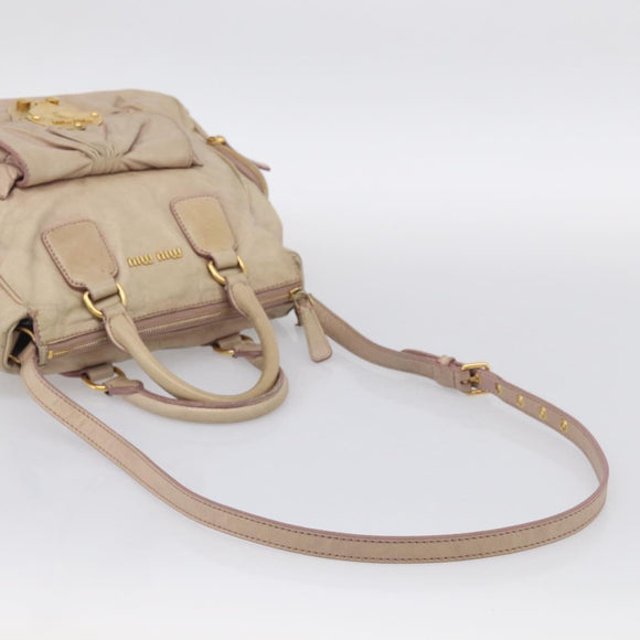 Miu Miu Vitellolux Hand Bag Leather 2way Beige Gold Auth 212913