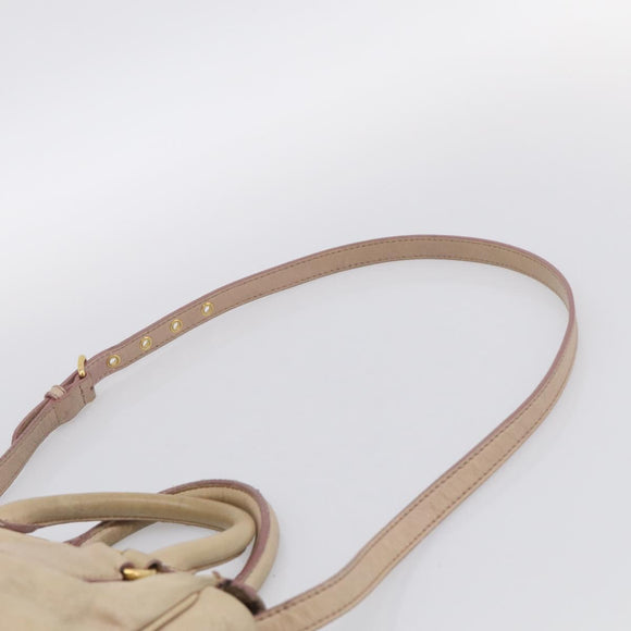 Miu Miu Vitellolux Hand Bag Leather 2way Beige Gold Auth 212913