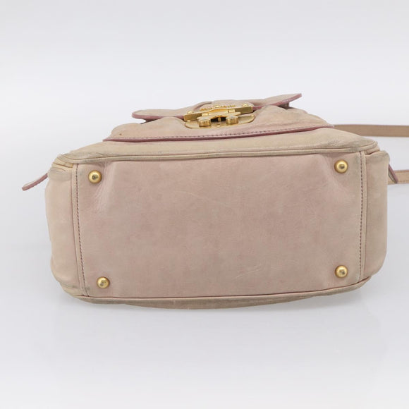 Miu Miu Vitellolux Hand Bag Leather 2way Beige Gold Auth 212913