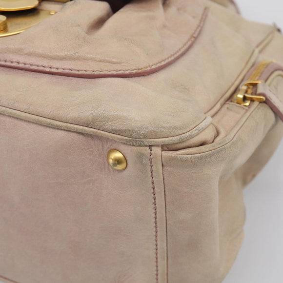 Miu Miu Vitellolux Hand Bag Leather 2way Beige Gold Auth 212913
