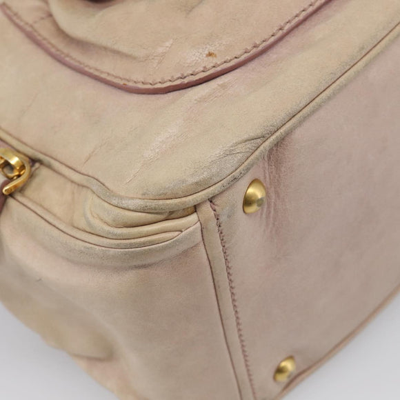Miu Miu Vitellolux Hand Bag Leather 2way Beige Gold Auth 212913